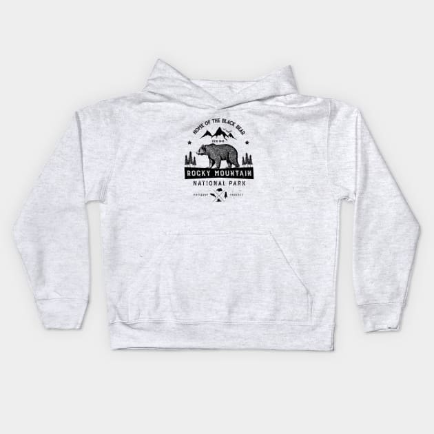 Home of the black bear rocky mountain National Park Kids Hoodie by Chunroderic8123